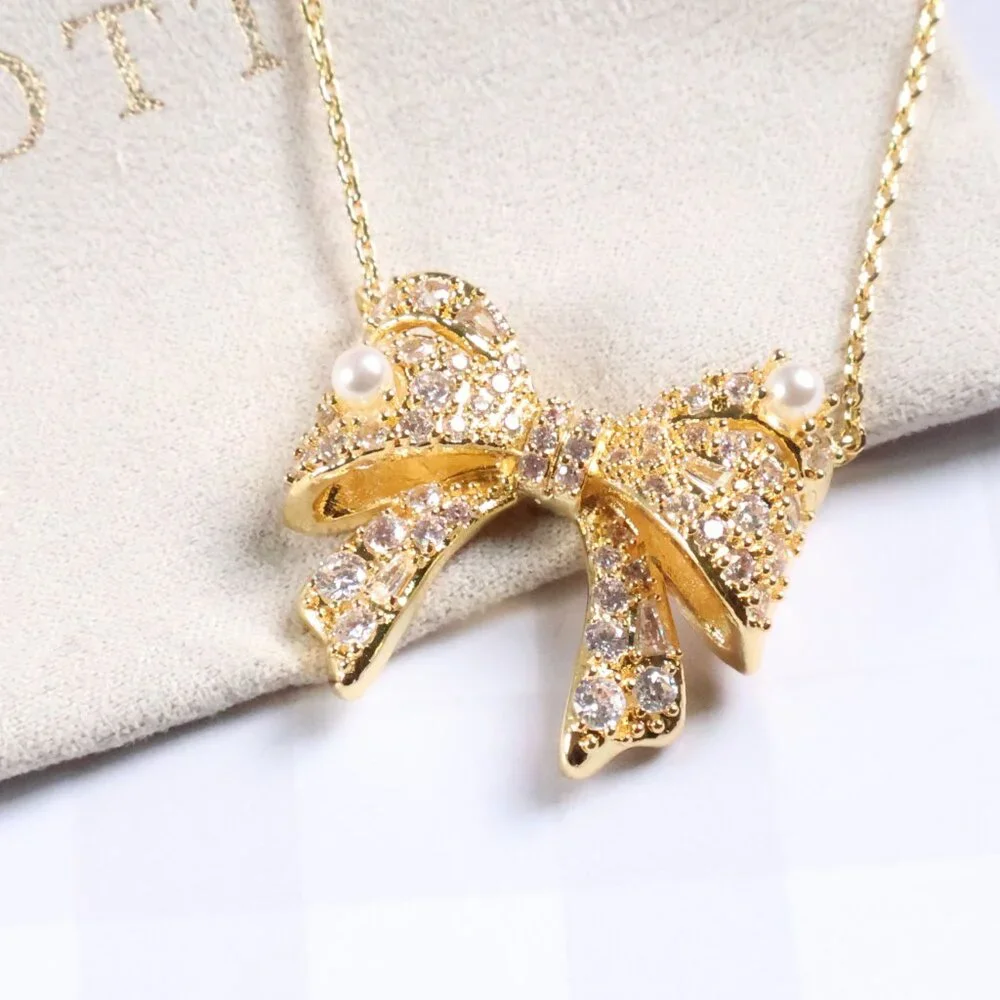 New Kendra Scott White Mix Krista Bow Necklace Gold - Picture 2 of 3